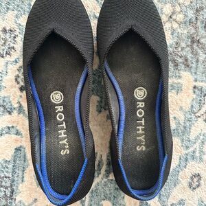 Rothy's Black Ballet Flats with Blue Trim 8.5